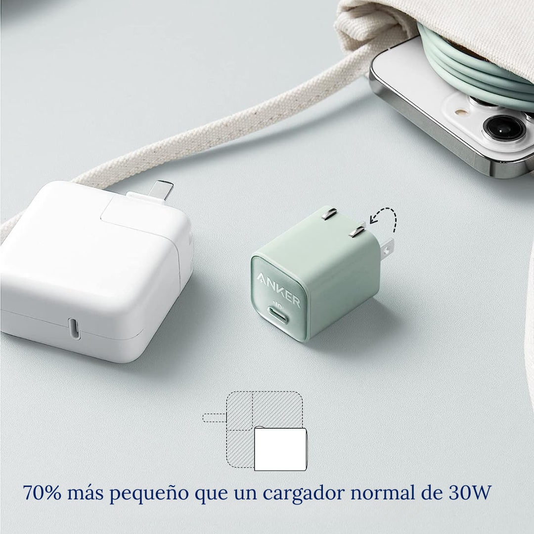 Anker Cargador tipo C 30W carga rápida para iPhone 17/16/15/14, iPad, Samsung Galaxy
