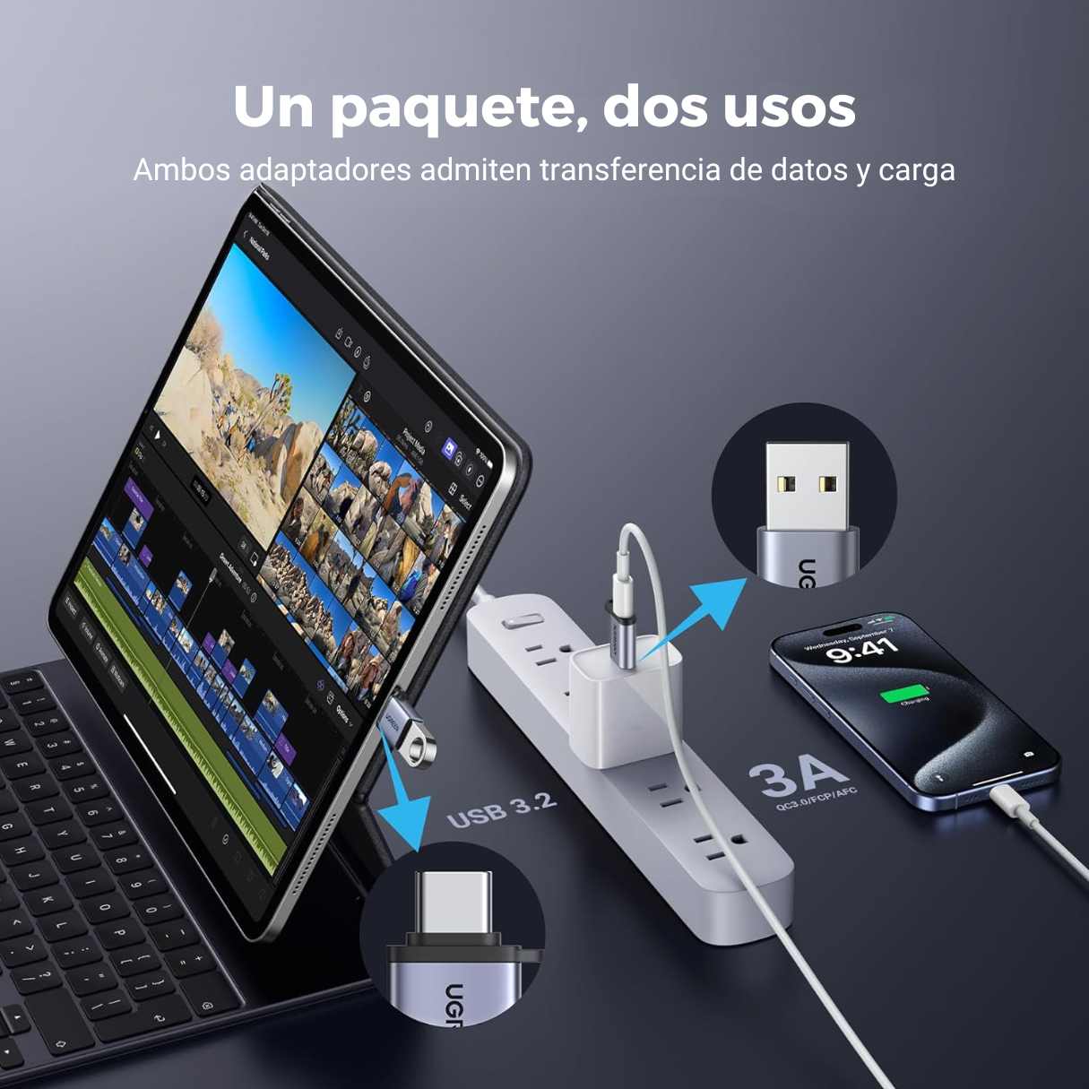 Ugreen adaptador tipo C a USBA 3.2 hembra /tipo C hembra a USBA macho de 10GBPS thunderbolt para Macbook