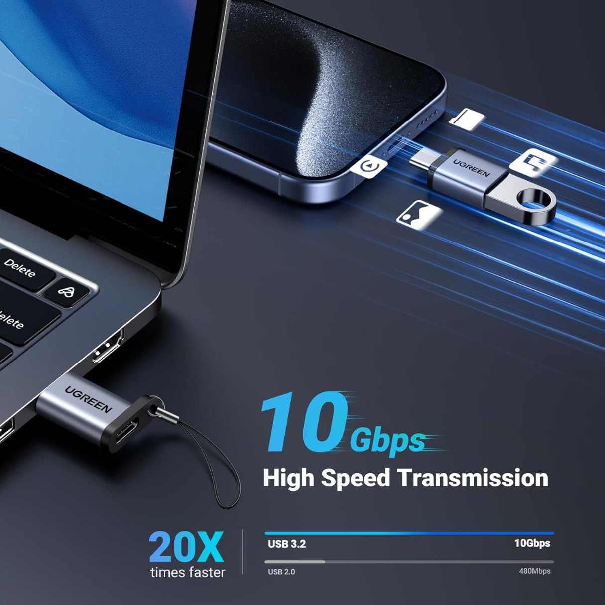 Ugreen adaptador tipo C a USBA 3.2 hembra /tipo C hembra a USBA macho de 10GBPS thunderbolt para Macbook