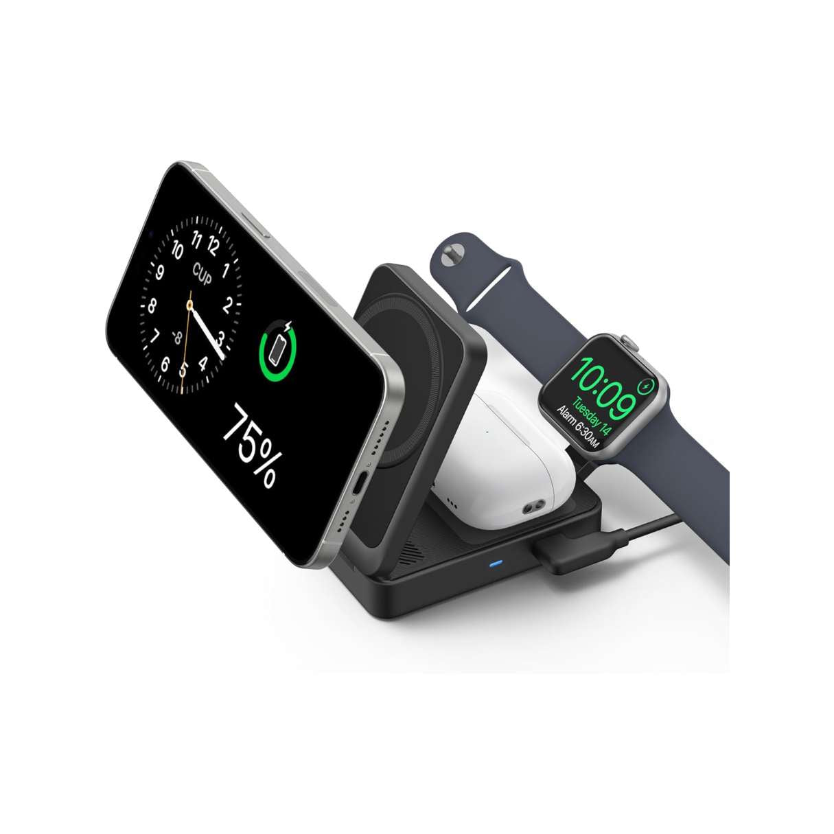 Anker MagGo - Estación de carga 3 en 1 para iPhone 16, compatible con MagSafe plegable de 15W certificado Qi2, AirPods, Apple Watch 10/9/Ultra