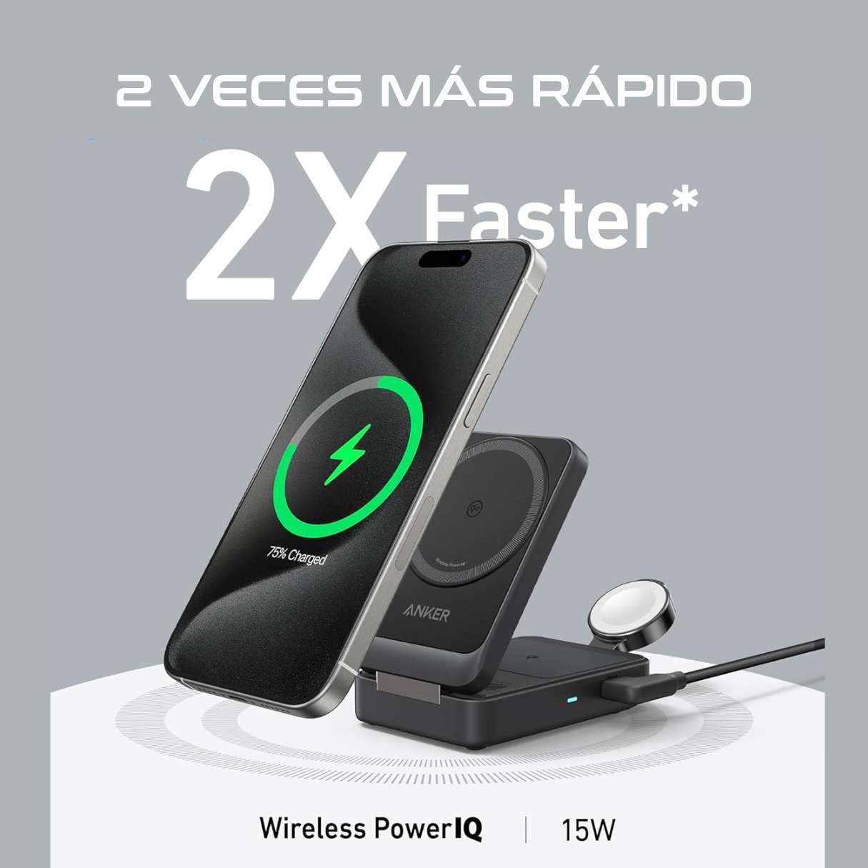 Anker MagGo - Estación de carga 3 en 1 para iPhone 16, compatible con MagSafe plegable de 15W certificado Qi2, AirPods, Apple Watch 10/9/Ultra