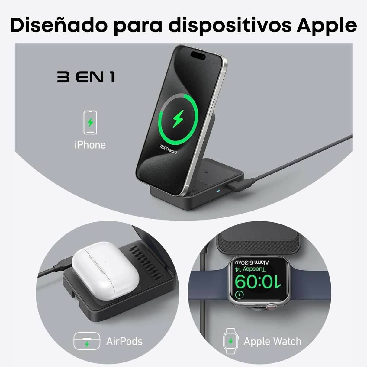 Anker MagGo - Estación de carga 3 en 1 para iPhone 16, compatible con MagSafe plegable de 15W certificado Qi2, AirPods, Apple Watch 10/9/Ultra