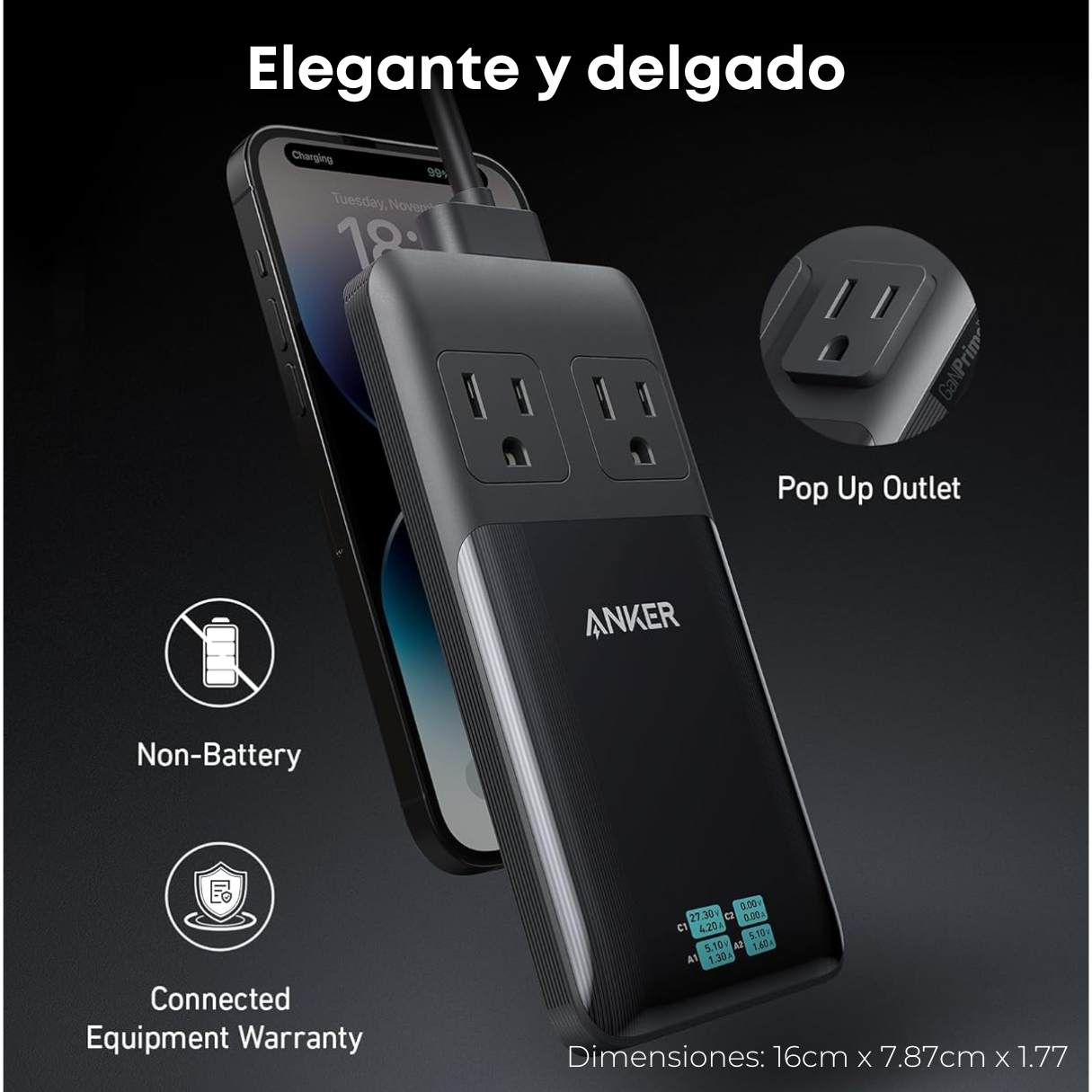 Anker Prime - Estación de carga 6 en 1, 140 W, cable de extensión desmontable para MacBook/iPhone/Galaxy/Dell y más