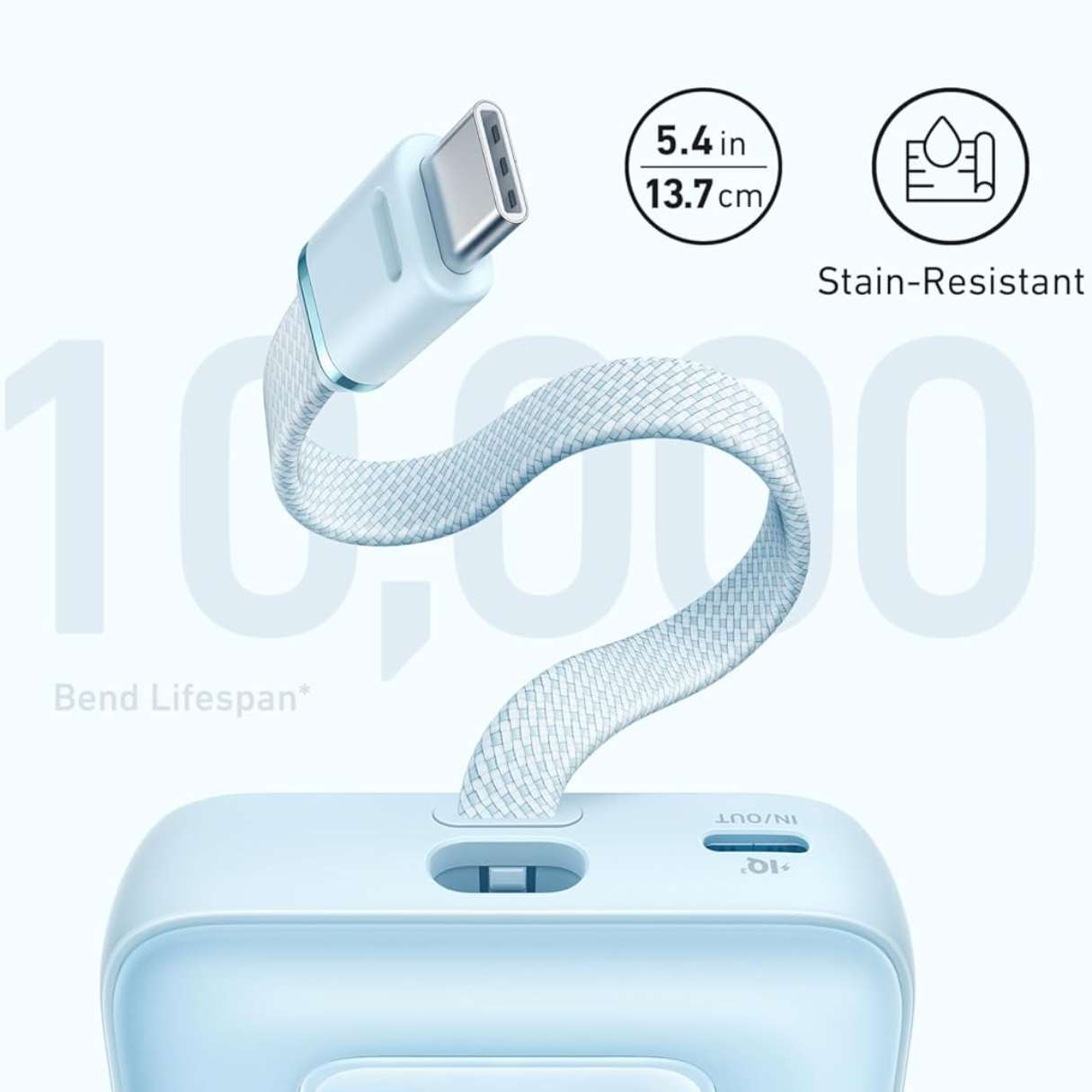 Anker Power Bank 10000 mAh 30W con cable tipo C integrado, carga rapida, indicador LED