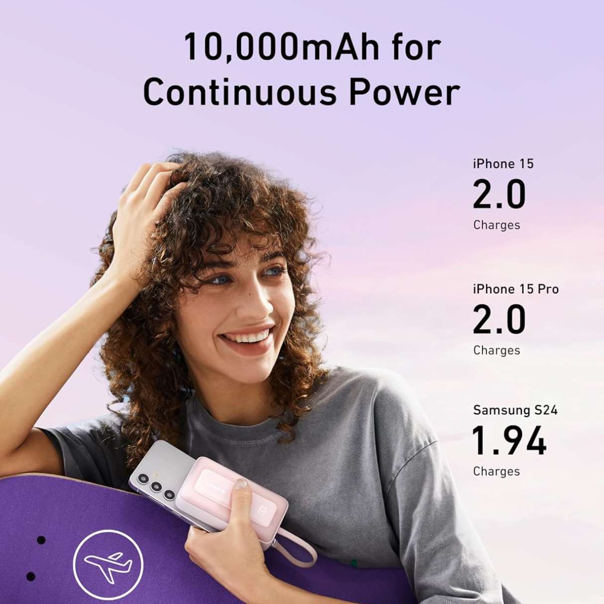 Anker Power Bank 10000 mAh 30W con cable tipo C integrado, carga rapida, indicador LED