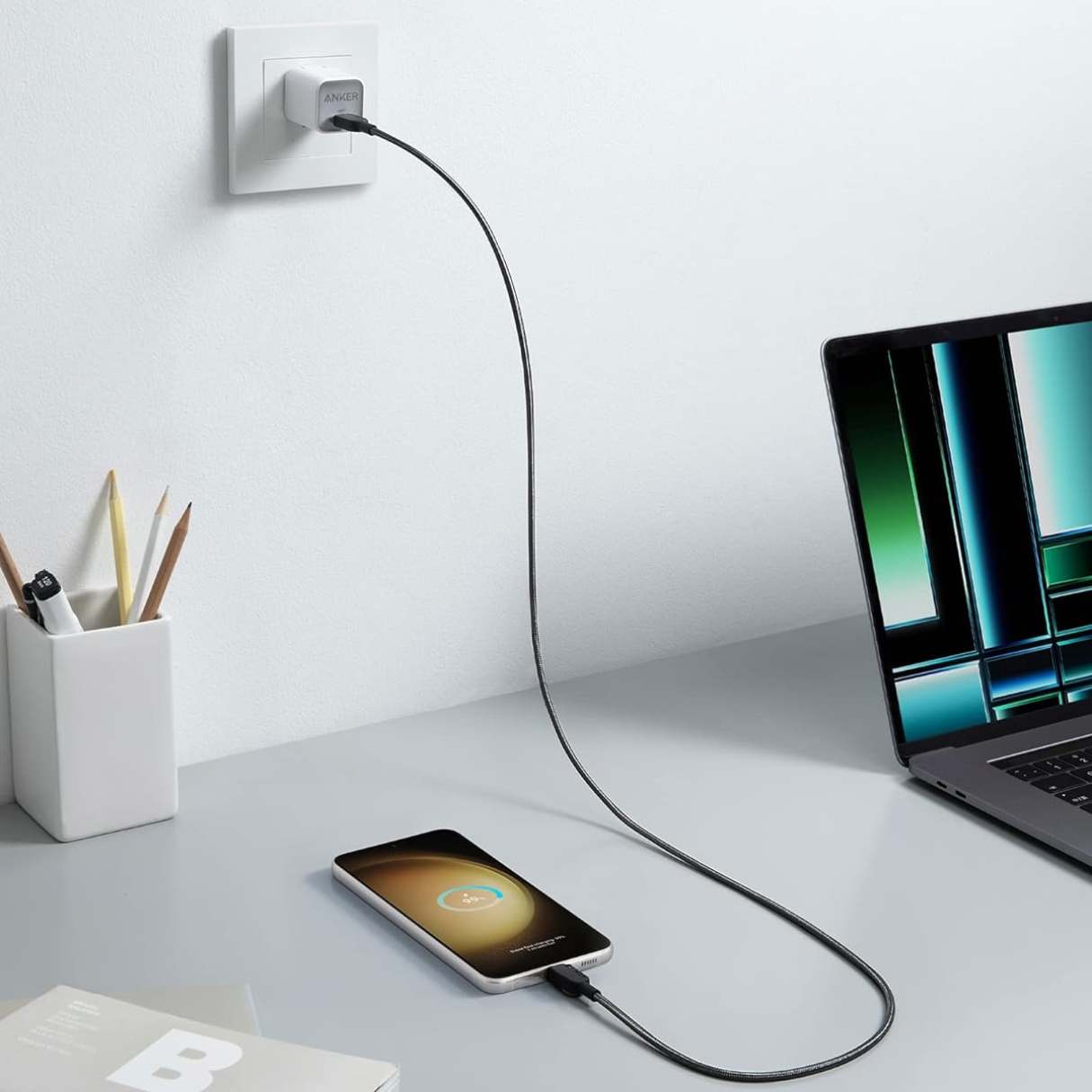 Anker cable tipo C a C carga rapida 60W, nailon trenzado para celulares, auriculares