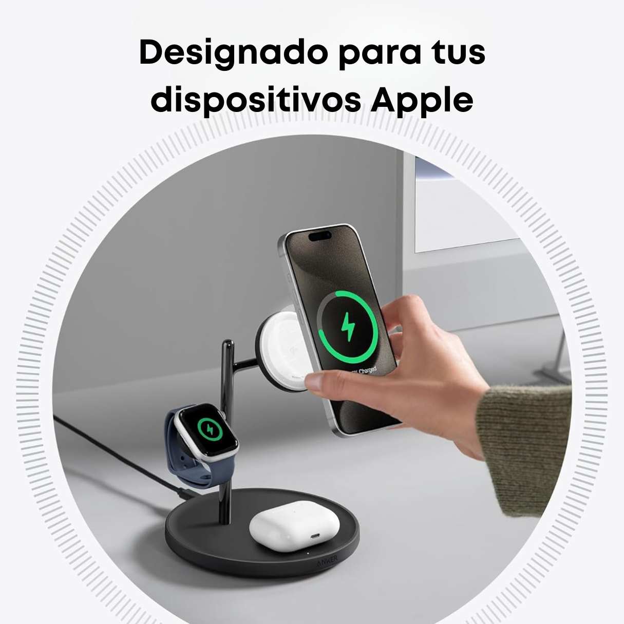 Cargador MagSafe Anker MagGo 15W certificado Qi2 para iPhone 16-12 series, Apple Watch-AirPods