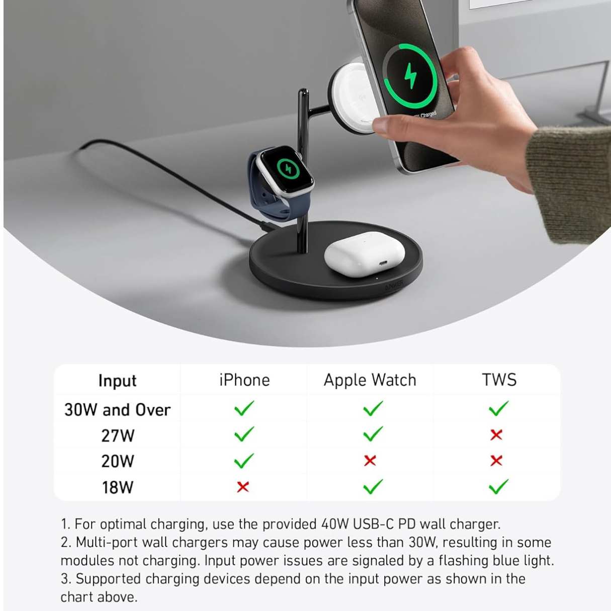 Cargador MagSafe Anker MagGo 15W certificado Qi2 para iPhone 16-12 series, Apple Watch-AirPods