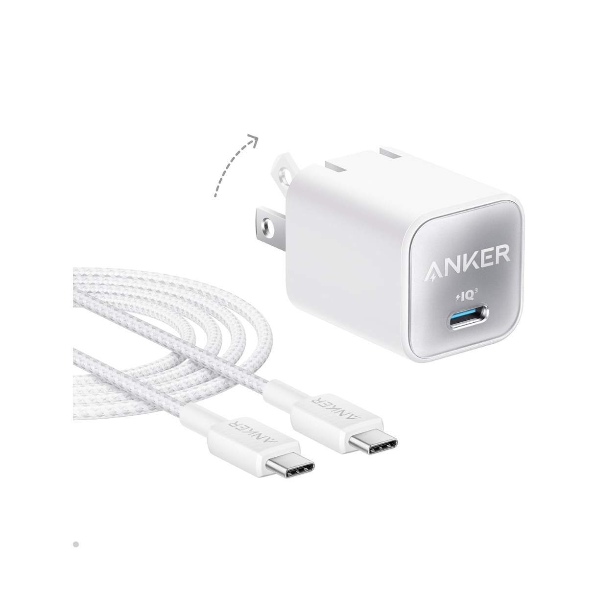 Anker Cargador tipo C 30W + cable tipo C-C carga rápida para iPhone 17/16/15/iPad/Samsung, Google Pixel y más