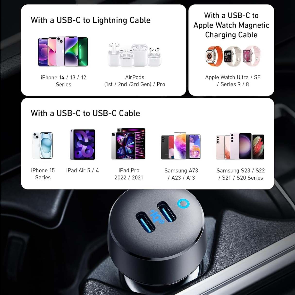 Anker Cargador de Vehículo tipo C 40W, PowerIQ 3.0 de 2 puertos para iPhone 16/15/Galaxy y más