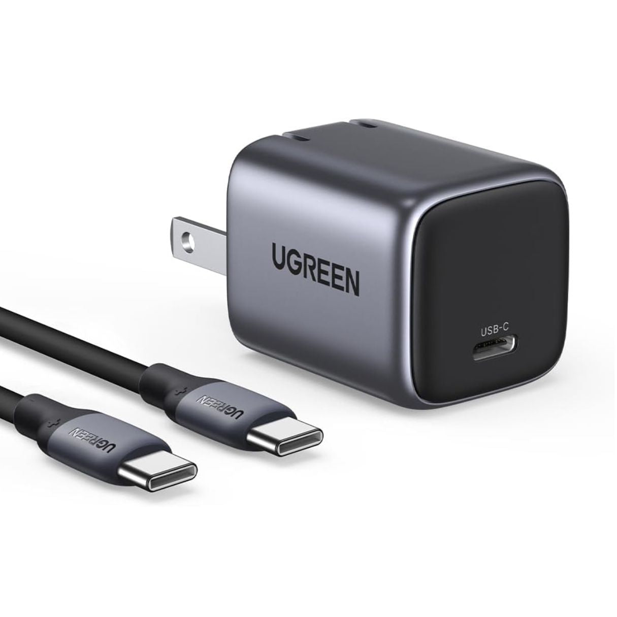 UGREEN CARGADOR USB C 30W + CABLE TIPO C-C, NEXODE PLEGABLE PARA IPHONE 15/14/13/SAMSUNG GALAXY