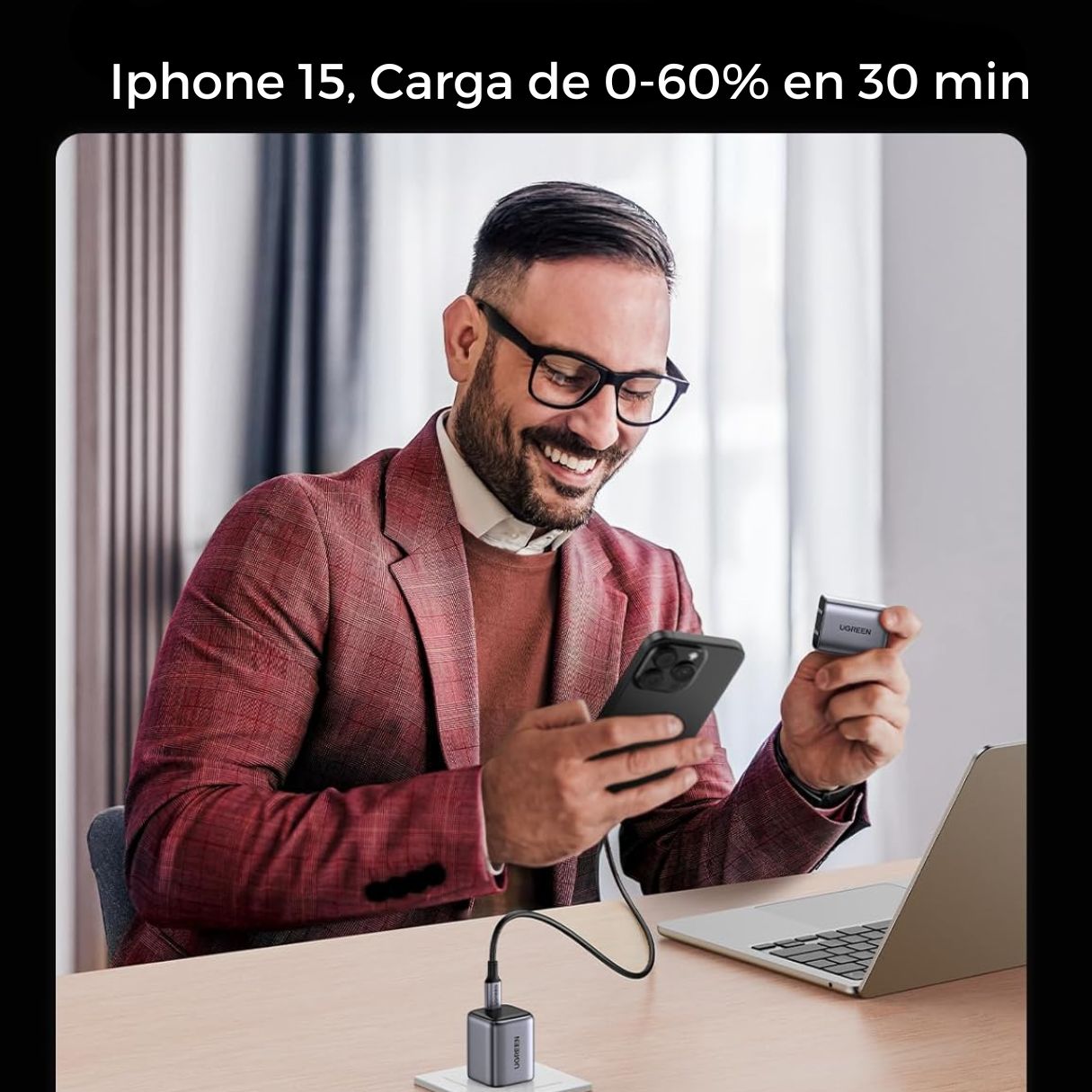 Ugreen cargador tipo C 30W, Nexode plegable para iPhone 16/15, Samsung Galaxy S24 + cable tipo C