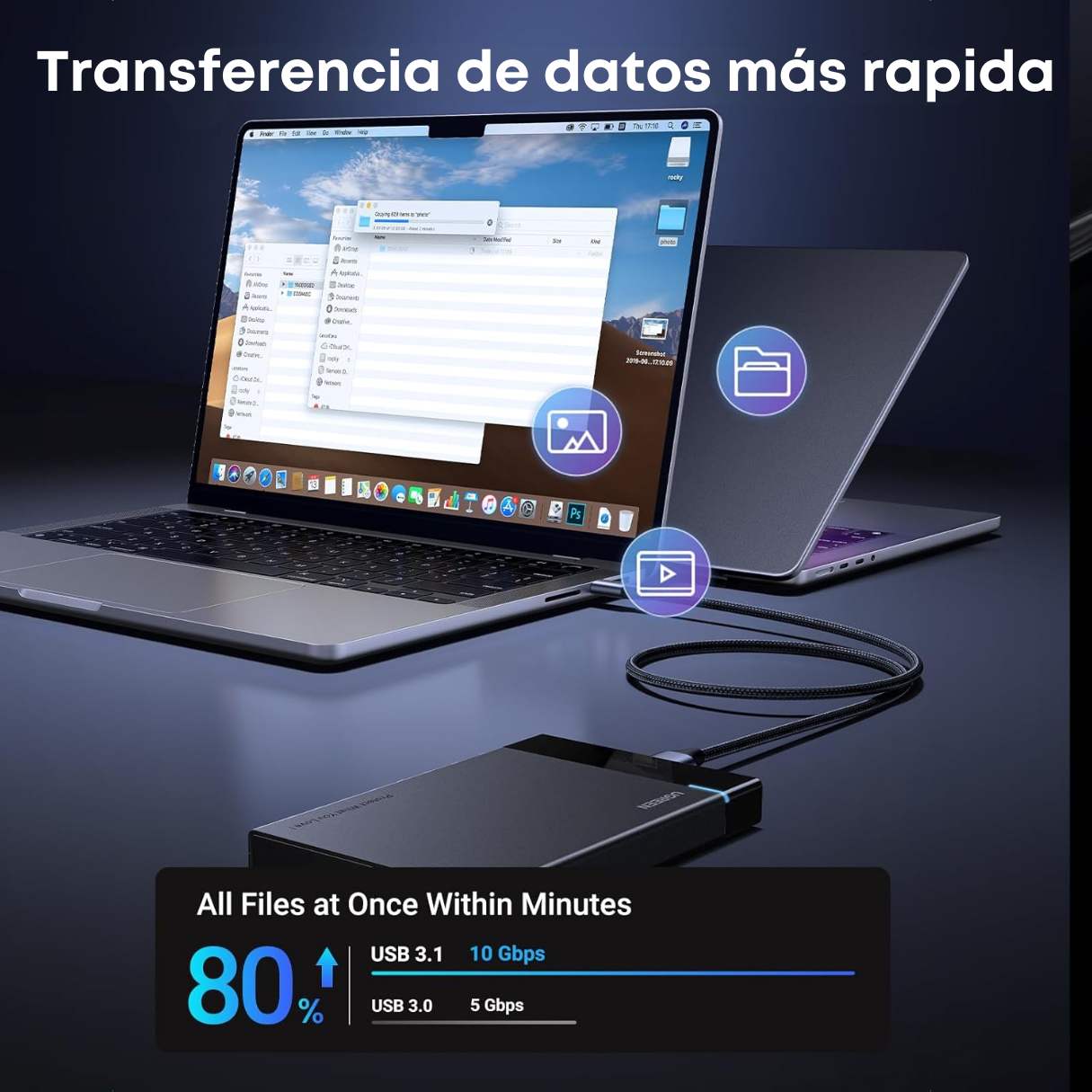 UGREEN Cable Micro B a USB-C – 10Gbps para Disco Duro Externo