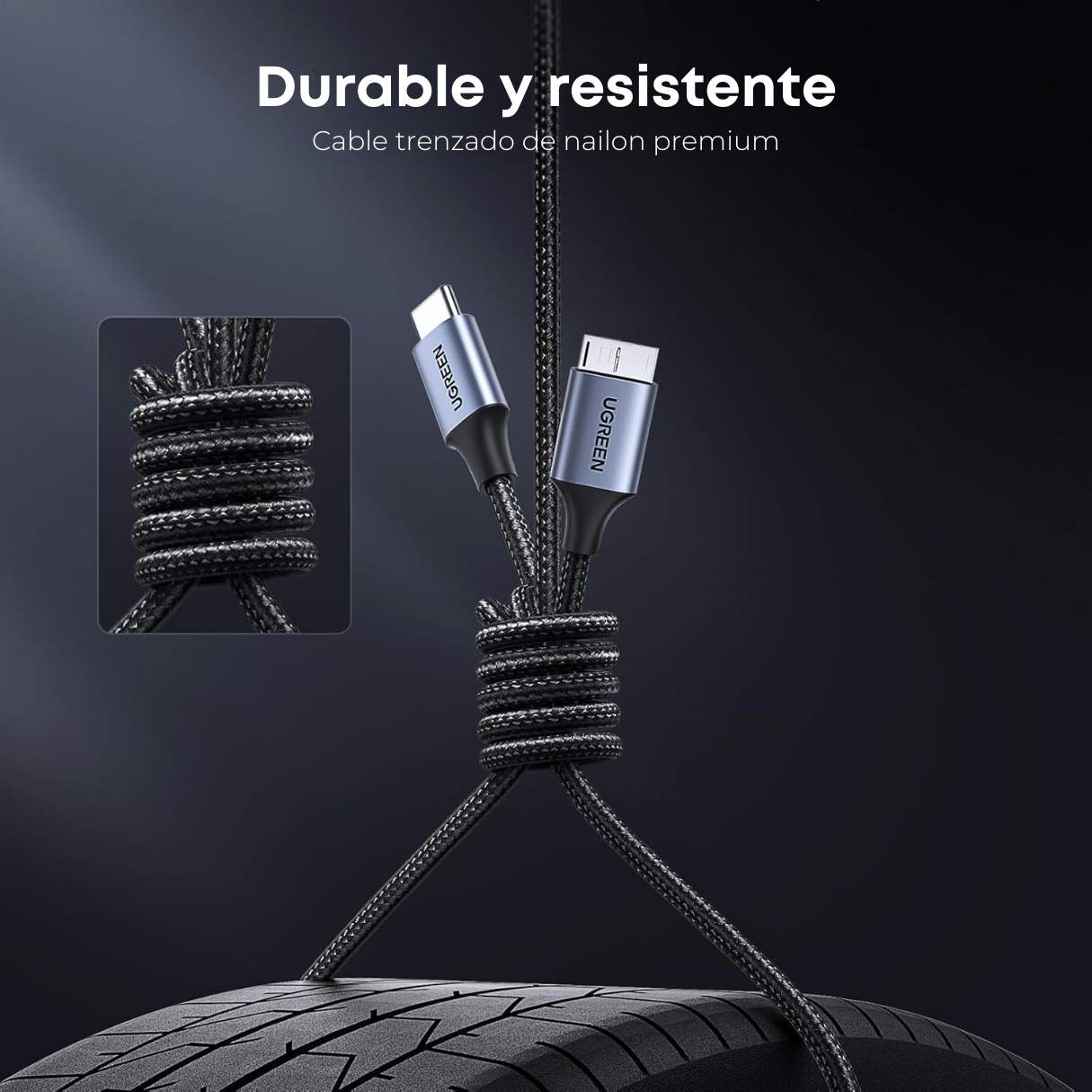 UGREEN Cable Micro B a USB-C – 10Gbps para Disco Duro Externo
