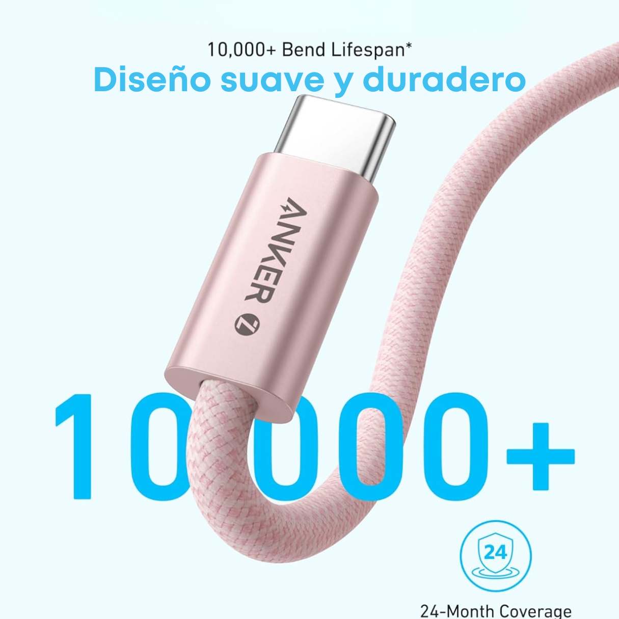 Anker Zolo - Cable tipo C a C, trenzado y repelente a la suciedad, carga rápida 240W 0.9M