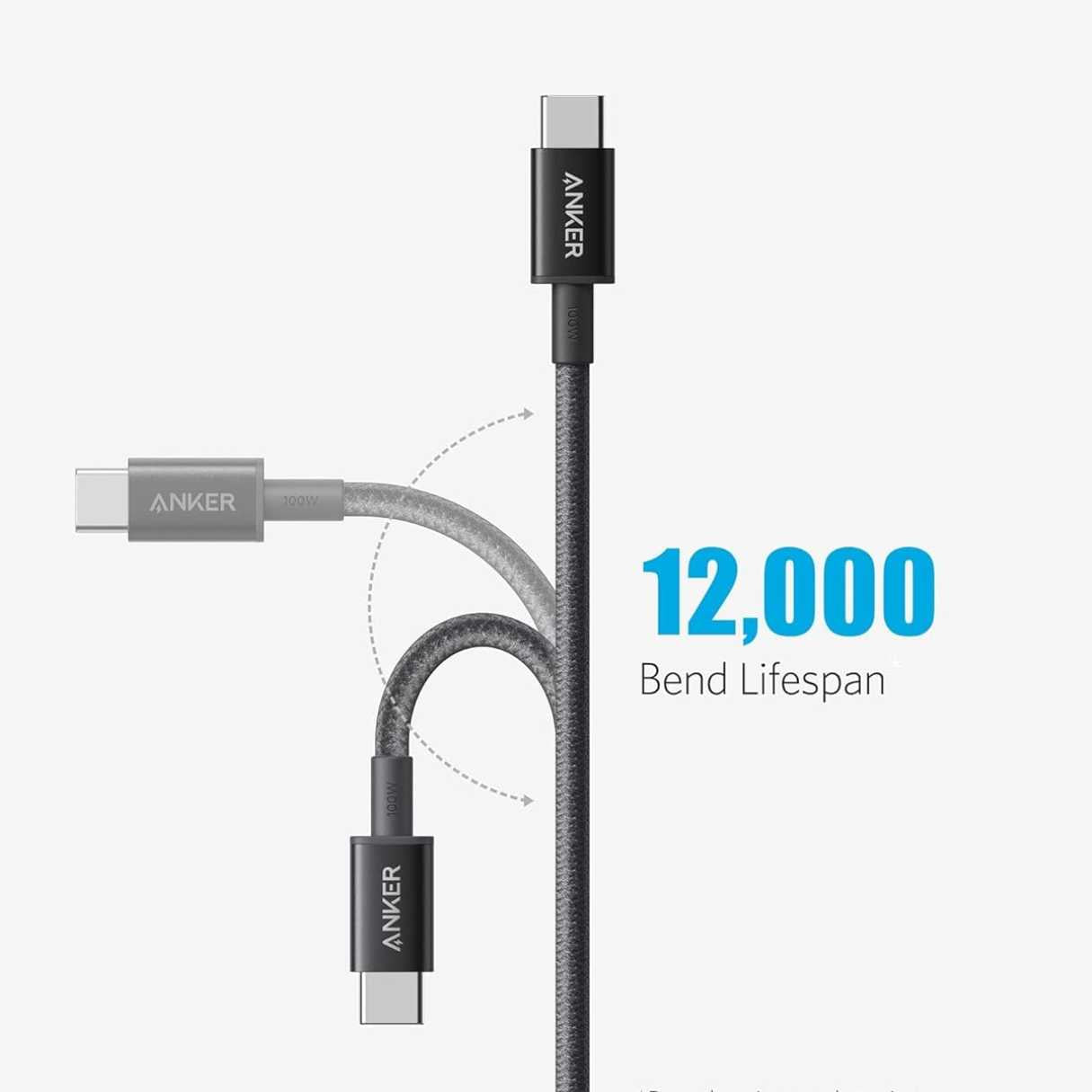 Anker cable tipo C a C (paquete 2 unidades), carga rápida 100W 1.80M, duradero en nailon trenzado, para laptops, celulares, tablets y más
