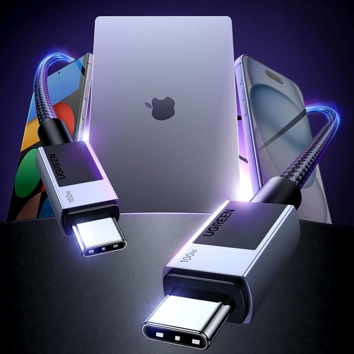 Ugreen cable tipo C 100W carga rápida para Samsung Galaxy, iPhone 16/15, Macbook, iPad