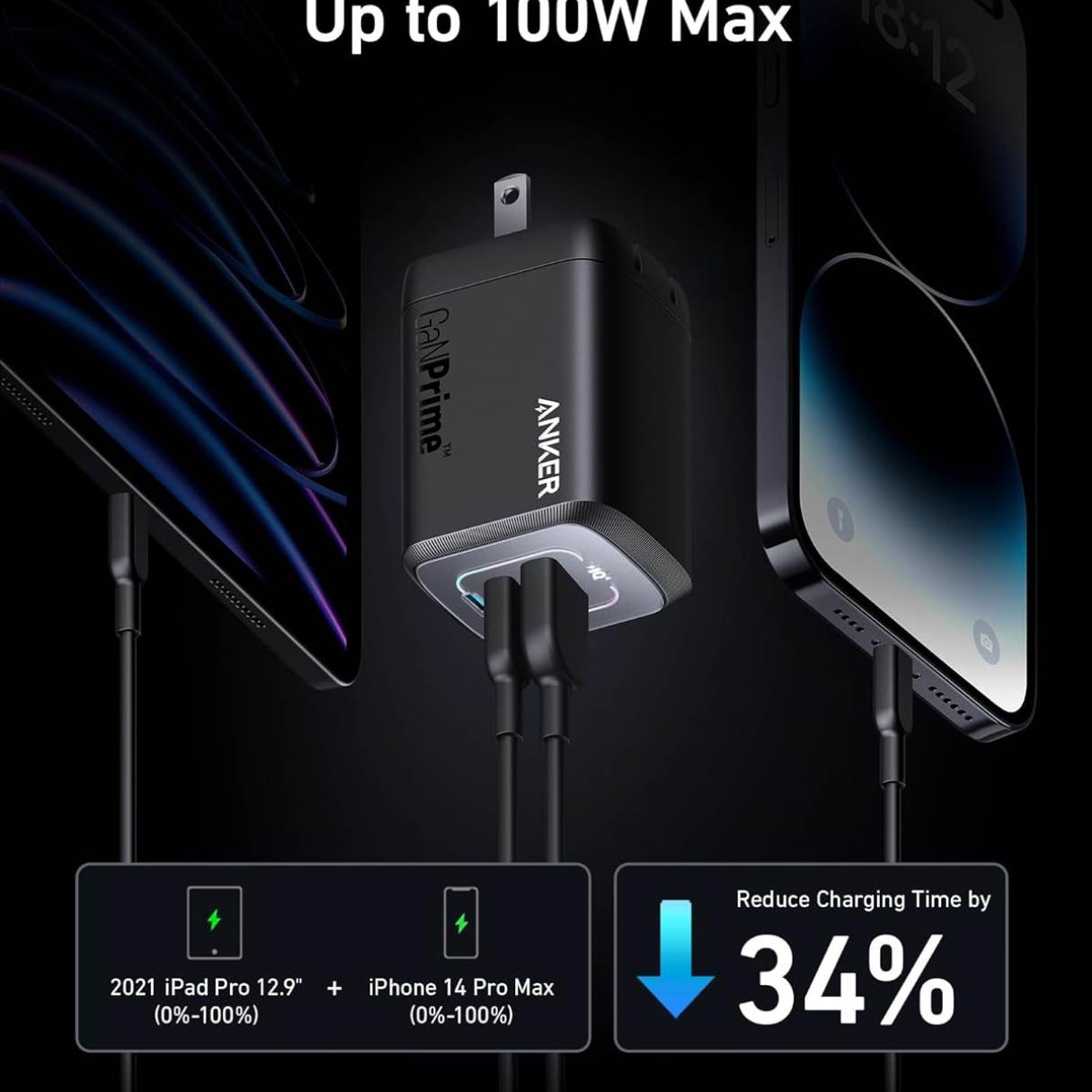 Anker Prime Cargador 100W 3 puertos para MacBook, iPad, iPhone, AirPods, Galaxy y más