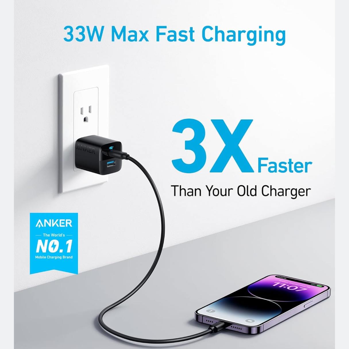 Anker Cargador compacto de 2 puertos de 33W con enchufe plegable para iPhone serie 17/16, Galaxy y más