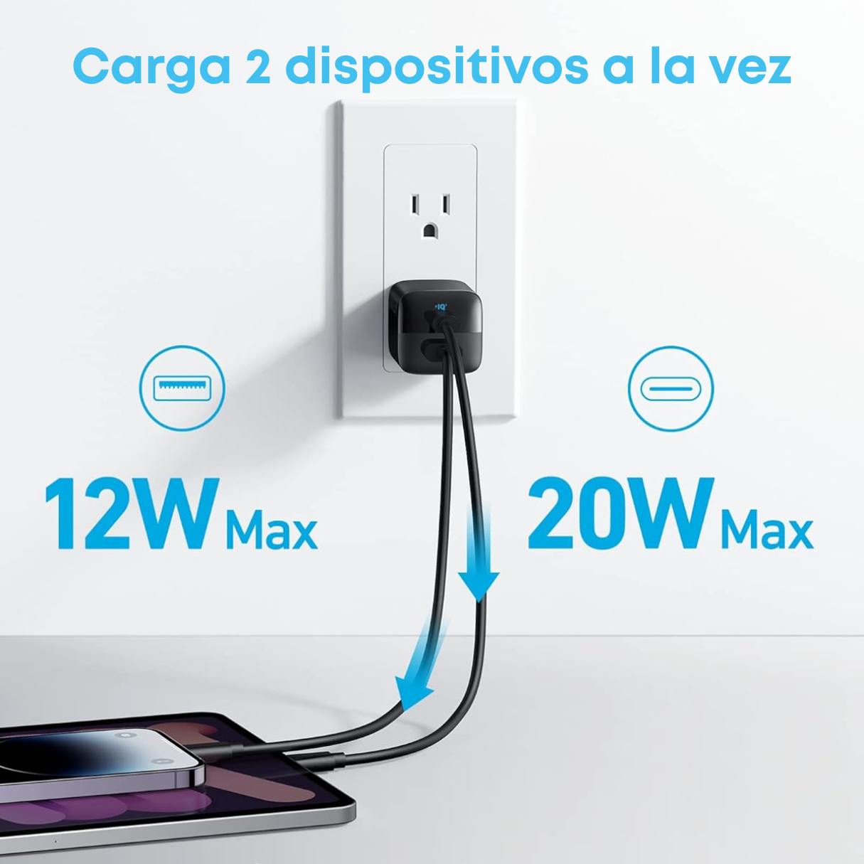 Anker Cargador compacto de 2 puertos de 33W con enchufe plegable para iPhone serie 17/16, Galaxy y más
