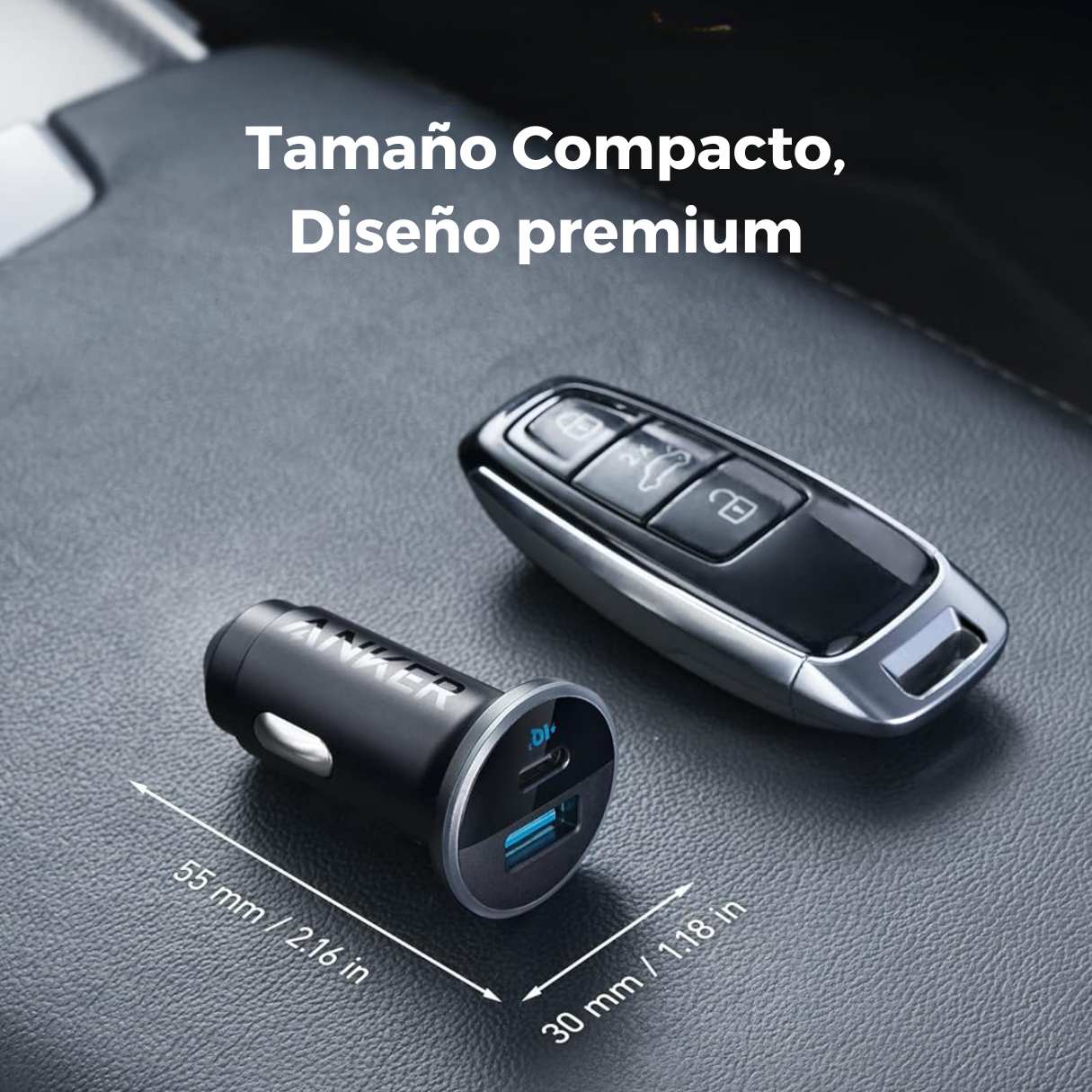 Anker cargador para vehículo 52.5W 2 puertos carga rápida + cable tipo c para iPhone 15/16, Samsung Galaxy y más