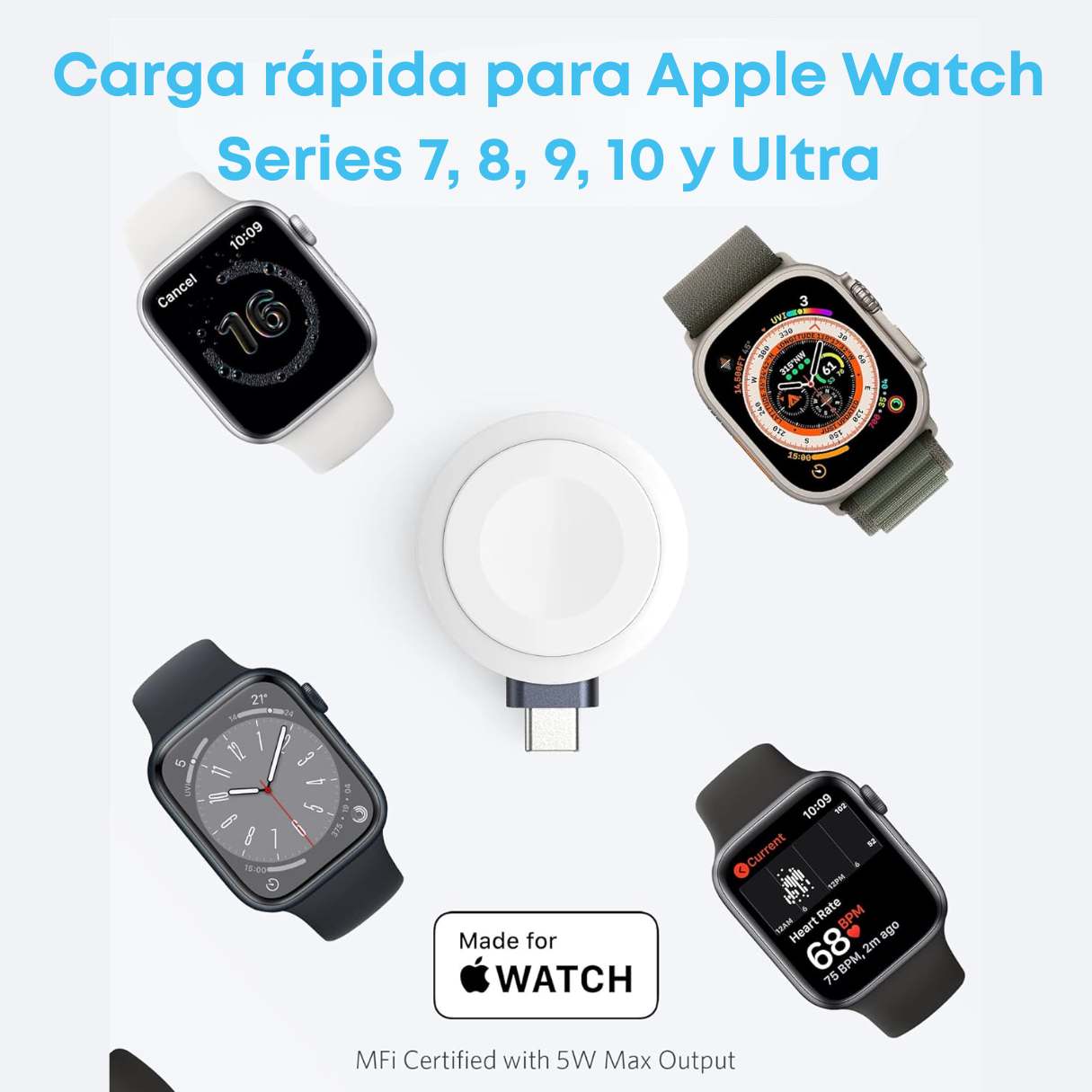 Anker Cargador magnético inalámbrico portátil, certificado MFi  de 5W,  carga rápida para Apple Watch
