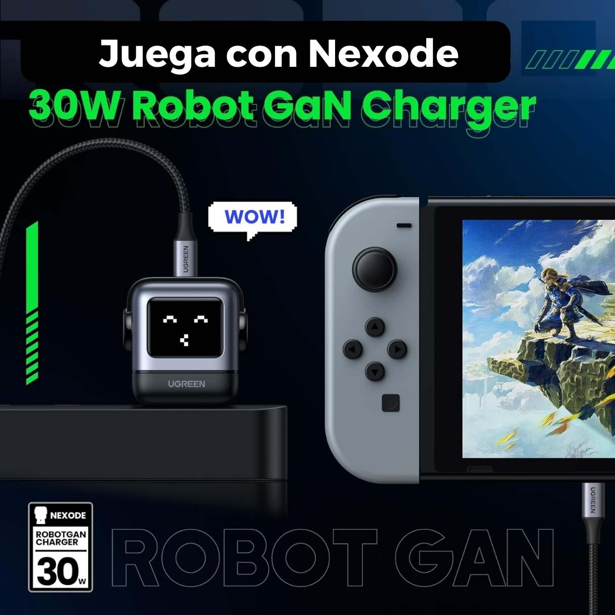 Cargador Ugreen Nexode Robot 30W carga rápida para iPhone 17/iPad/Galaxy