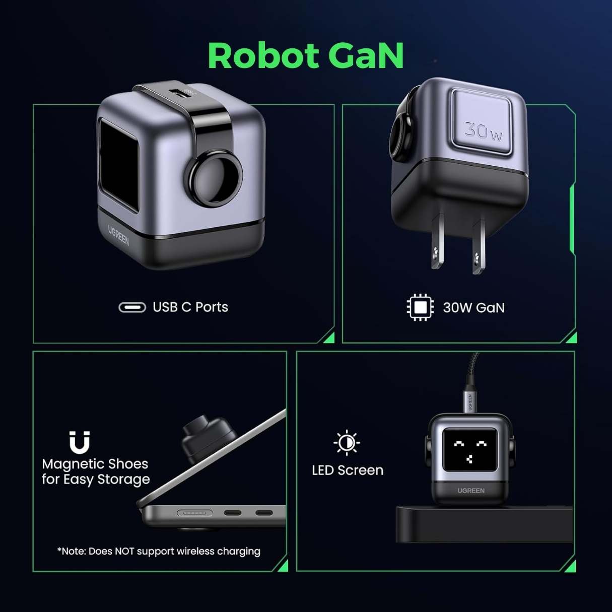 Cargador Ugreen Nexode Robot 30W carga rápida para iPhone 17/iPad/Galaxy