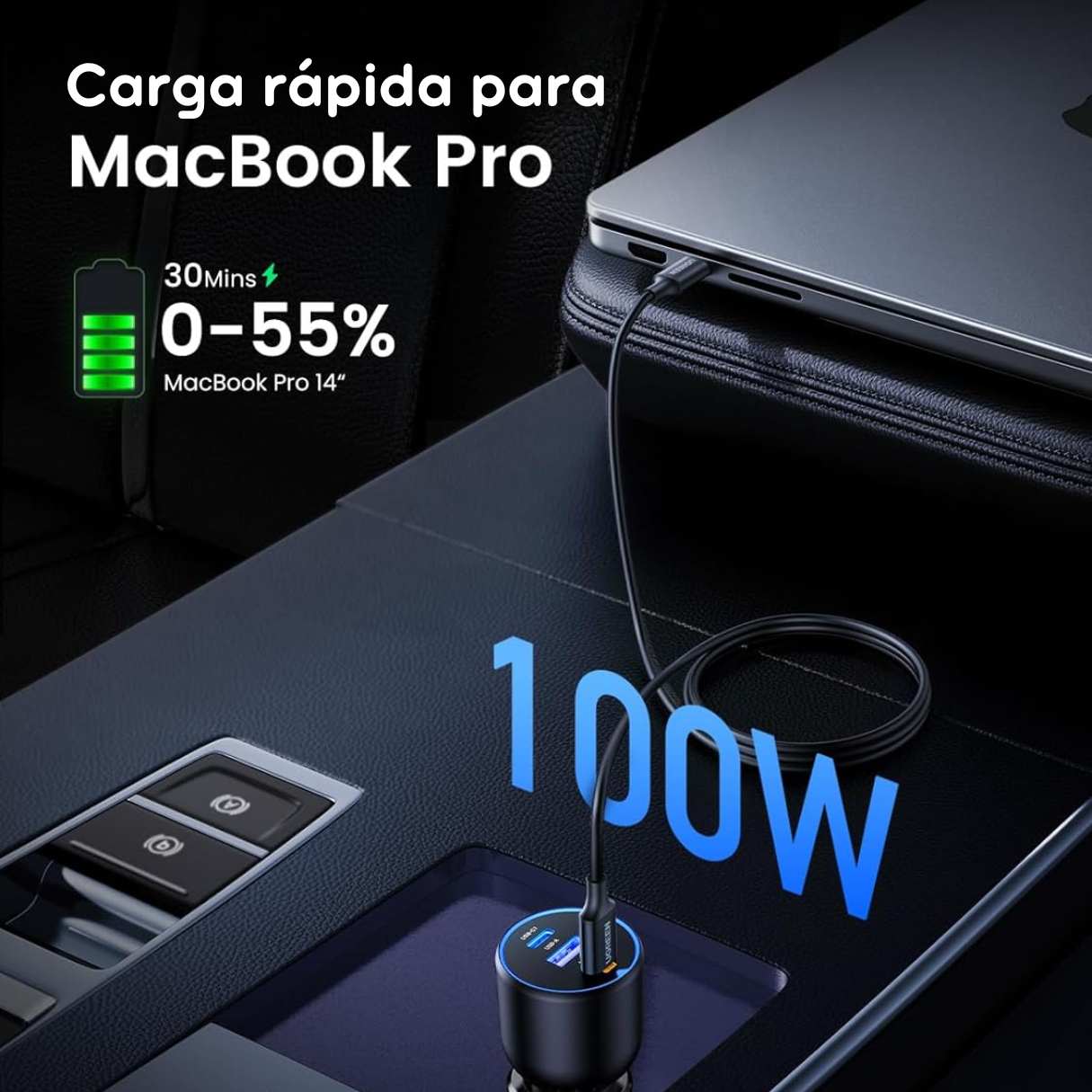 Ugreen Cargador de vehículo tipo C 130W, carga rápida para Macbook, iPad, iPhone, Samsung Galaxy