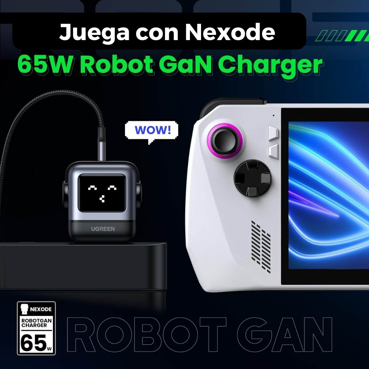 Ugreen cargador Robot GaN 3 puertos 65W para Macbook/iPad/iPhone, Samsung Galaxy S25 Ultra