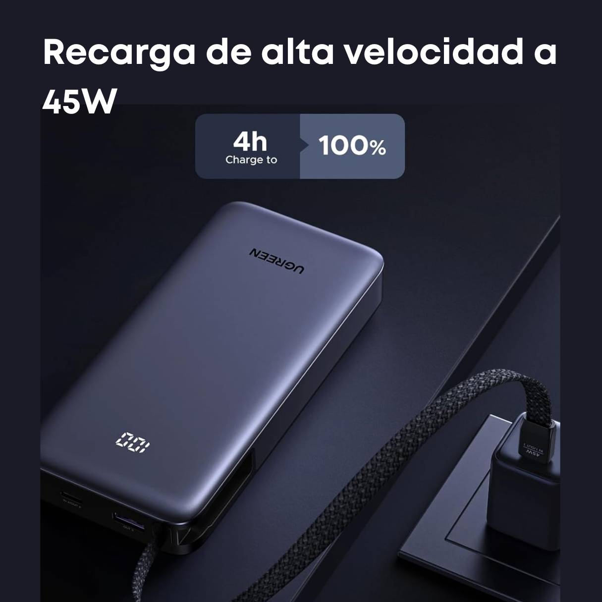 Ugreen Nexode Power Bank 20000mAh 45W con cable integrado, carga rápida para iPhone /Samsung S25 Ultra/iPad Pro y más