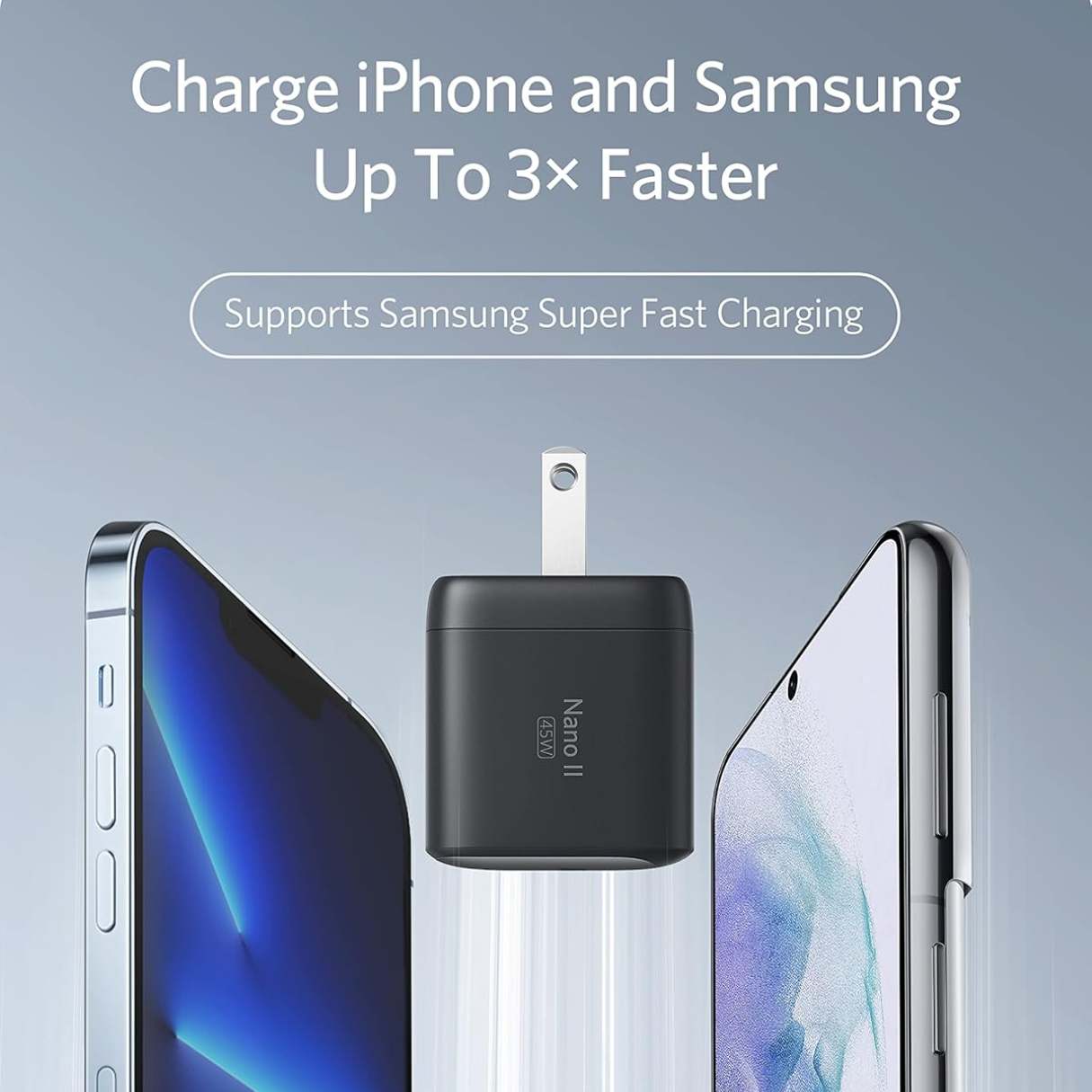 Anker 713 Nano II 45W Cargador tipo C para Samsung Galaxy S25/24/S23 Ultra, MacBook Pro 13/iPad/iPhone 17