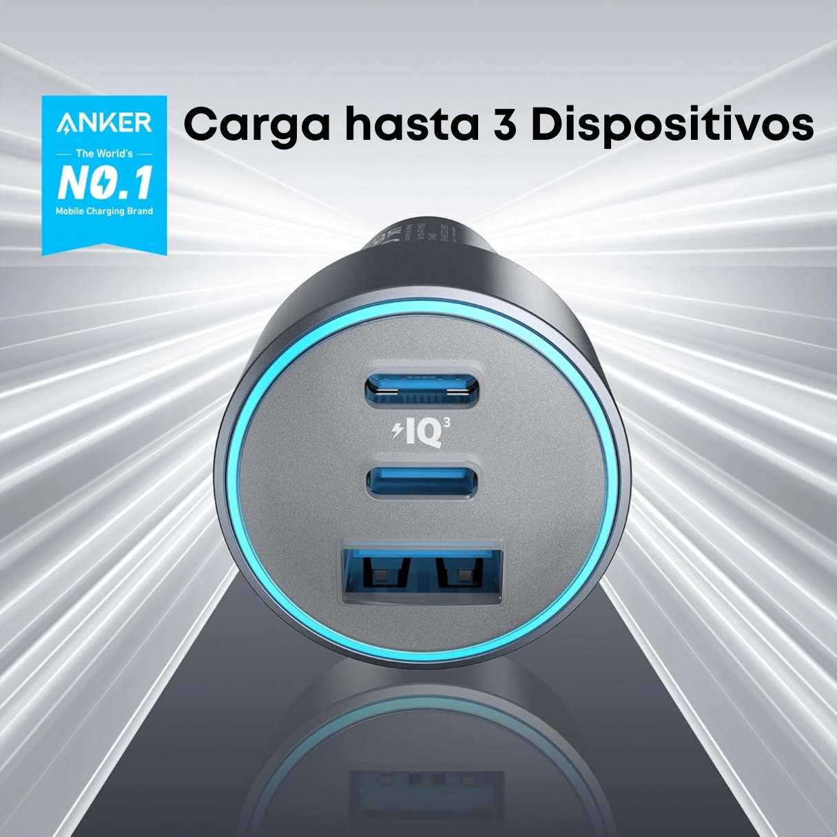 Anker Cargador de Vehículo 3 puertos de carga, 67W Carga de alta velocidad