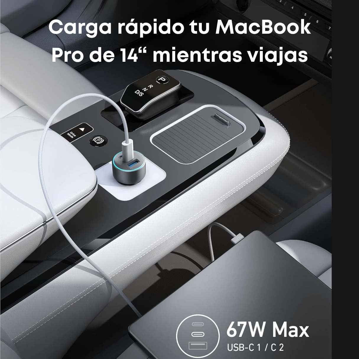 Anker Cargador de Vehículo 3 puertos de carga, 67W Carga de alta velocidad