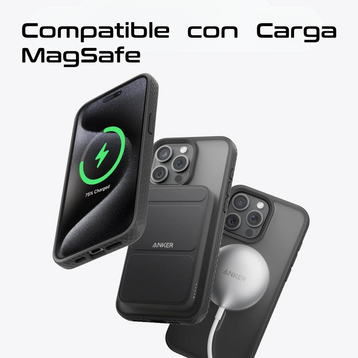 Anker Funda MagSafe para iPhone 15 Plus translúcida textura contra caídas de grado militar, delgada, resistente, duradera