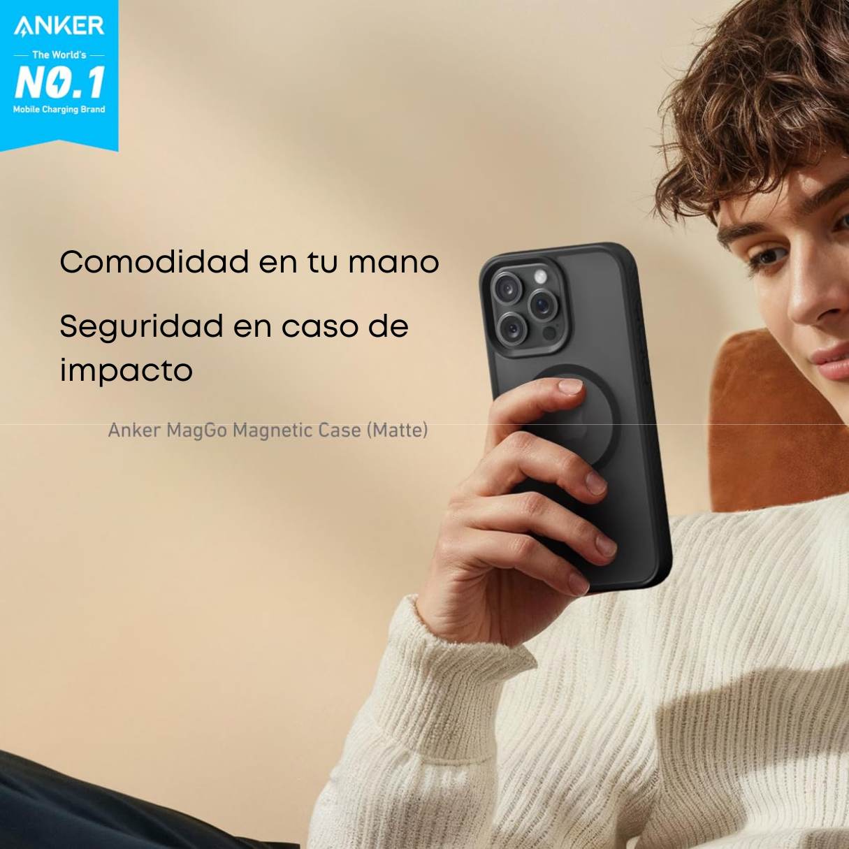 Anker Funda MagSafe para iPhone 15 Plus translúcida textura contra caídas de grado militar, delgada, resistente, duradera