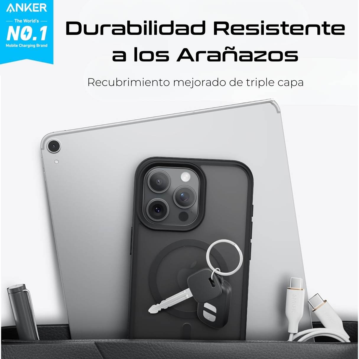 Anker Funda MagSafe para iPhone 15 Plus translúcida textura contra caídas de grado militar, delgada, resistente, duradera