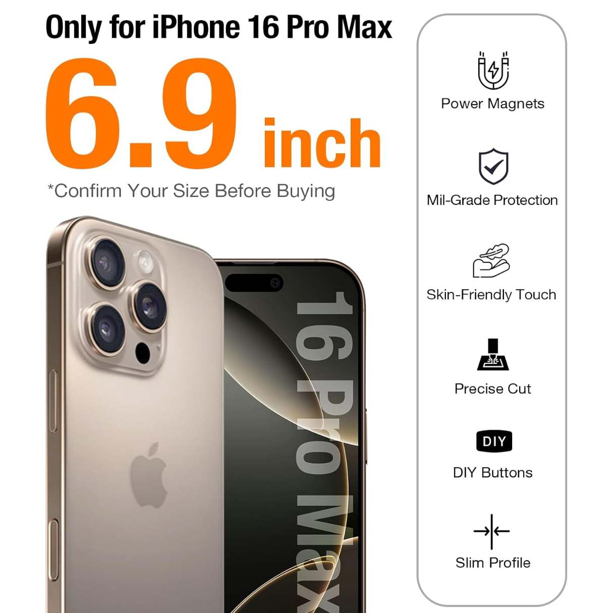 Torras Funda MagSafe para iPhone 16 Pro Max a prueba de golpes contra caídas de grado militar, translúcida delgada