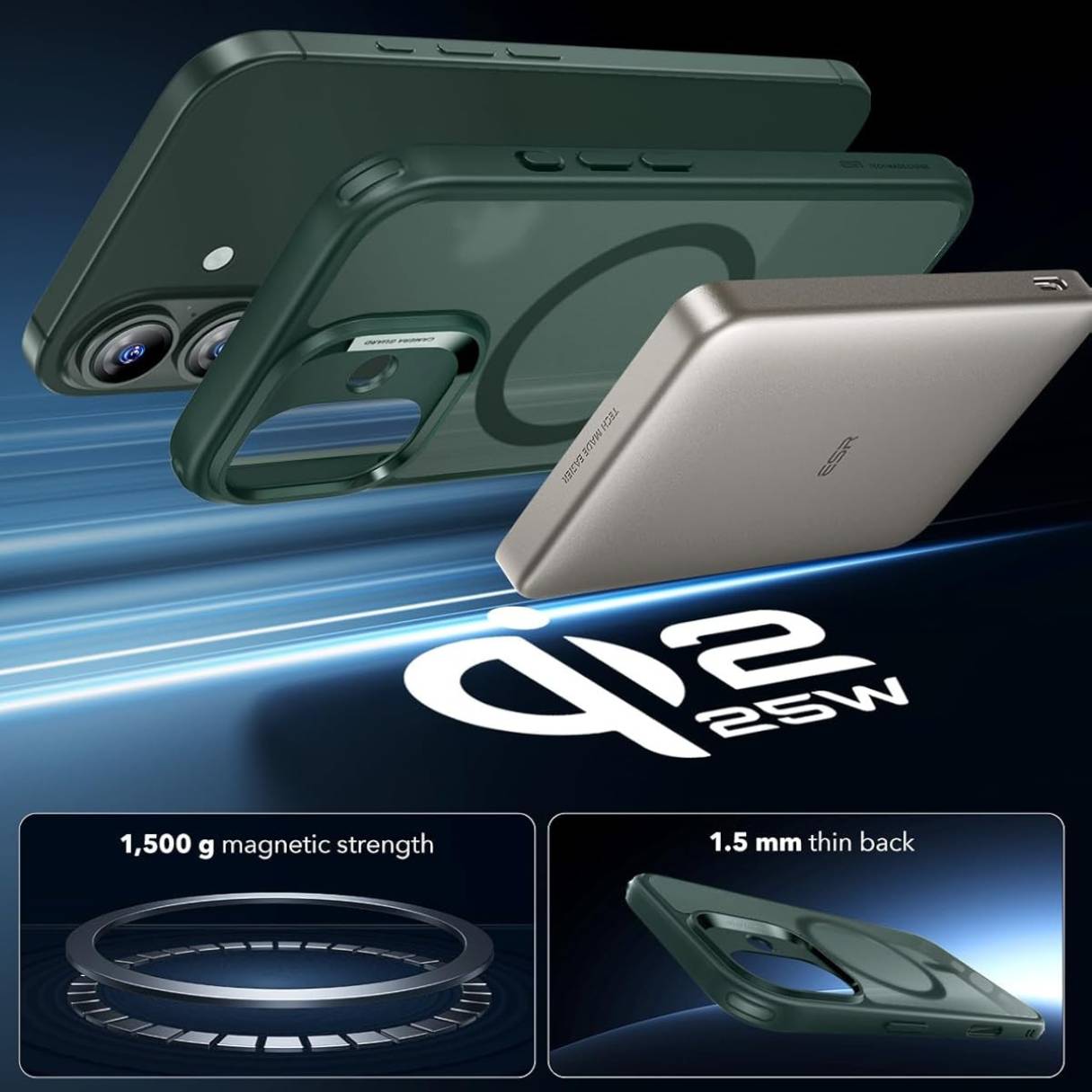 ESR Funda para iPhone 17, control de cámara, compatible con MagSafe, tecnología Shockof de grado militar, verde esmerilado