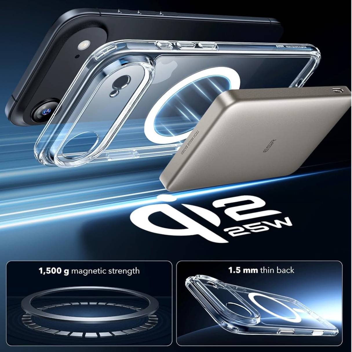 ESR Funda para iPhone 17 Air, control de cámara, compatible con MagSafe, protección de grado militar a prueba de golpes, funda transparente
