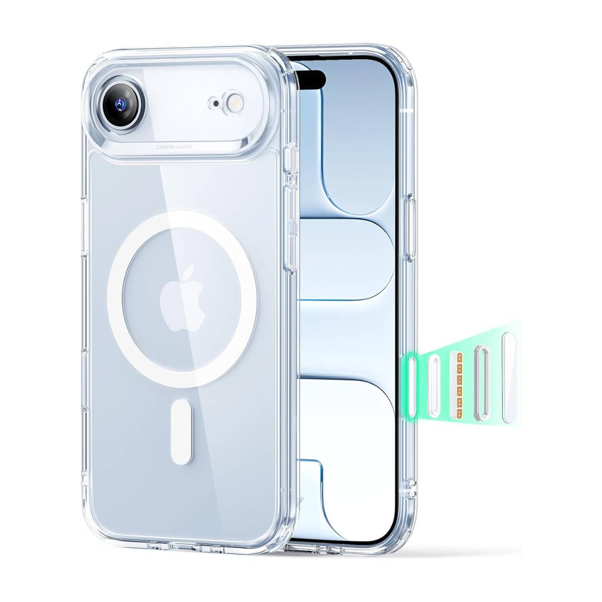 ESR Funda para iPhone 17 Air, control de cámara, compatible con MagSafe, protección de grado militar a prueba de golpes, funda transparente