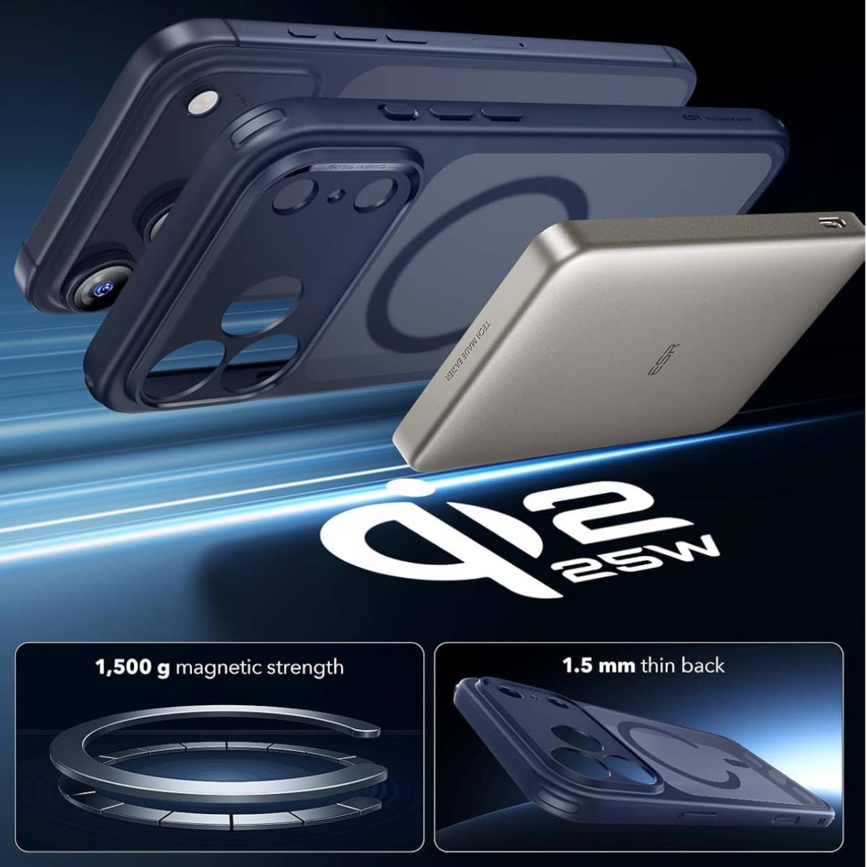 ESR Funda para iPhone 17 Pro Max, control de cámara, compatible con MagSafe, tecnología Shockof de grado militar, azul