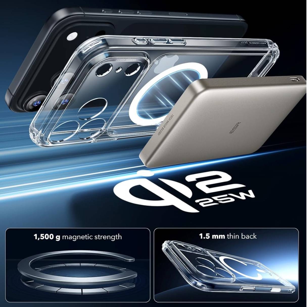 ESR Funda para iPhone 17 Pro Max, control de cámara, compatible con MagSafe, protección de grado militar a prueba de golpes, funda transparente