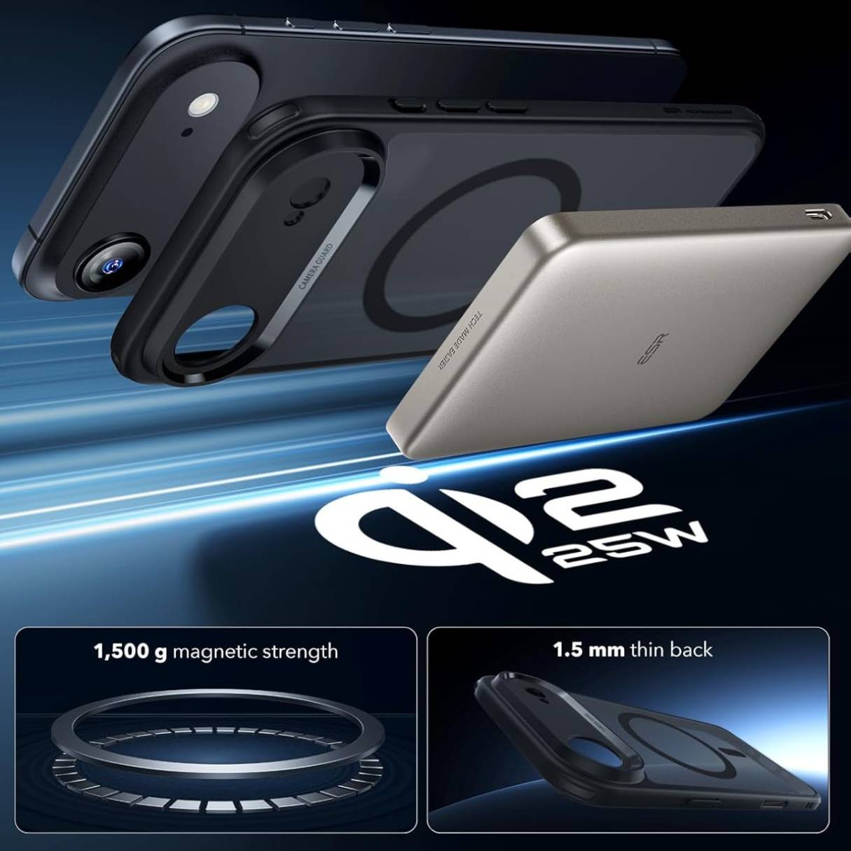 ESR Funda para iPhone 17 Air, control de cámara, compatible con MagSafe, tecnología Shockof de grado militar, negro esmerilado