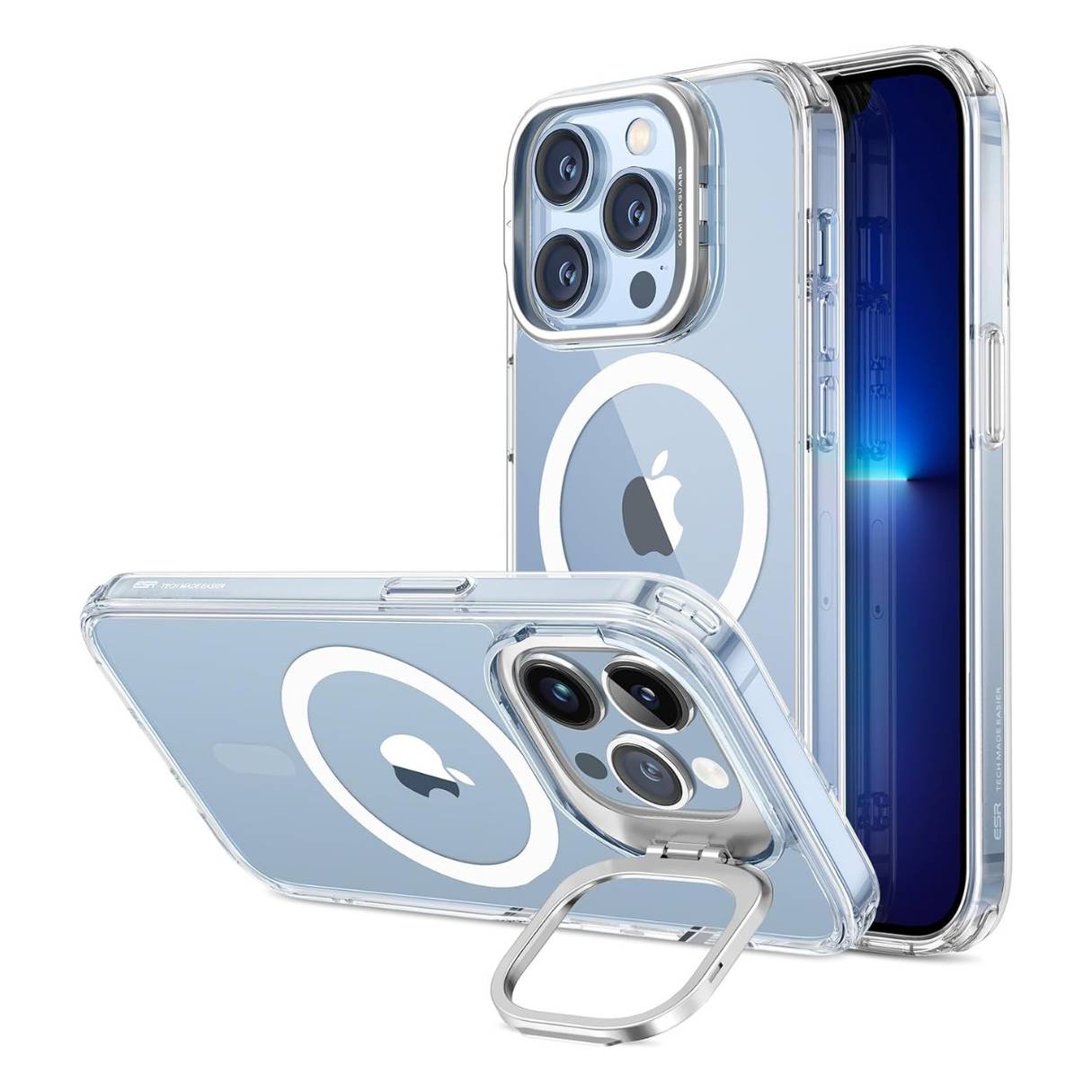 Funda ESR para iPhone 13 Pro con MagSafe, protección de grado militar 3X, anti amarilleo, con soporte de anillo de cámara integrado, funda transparente