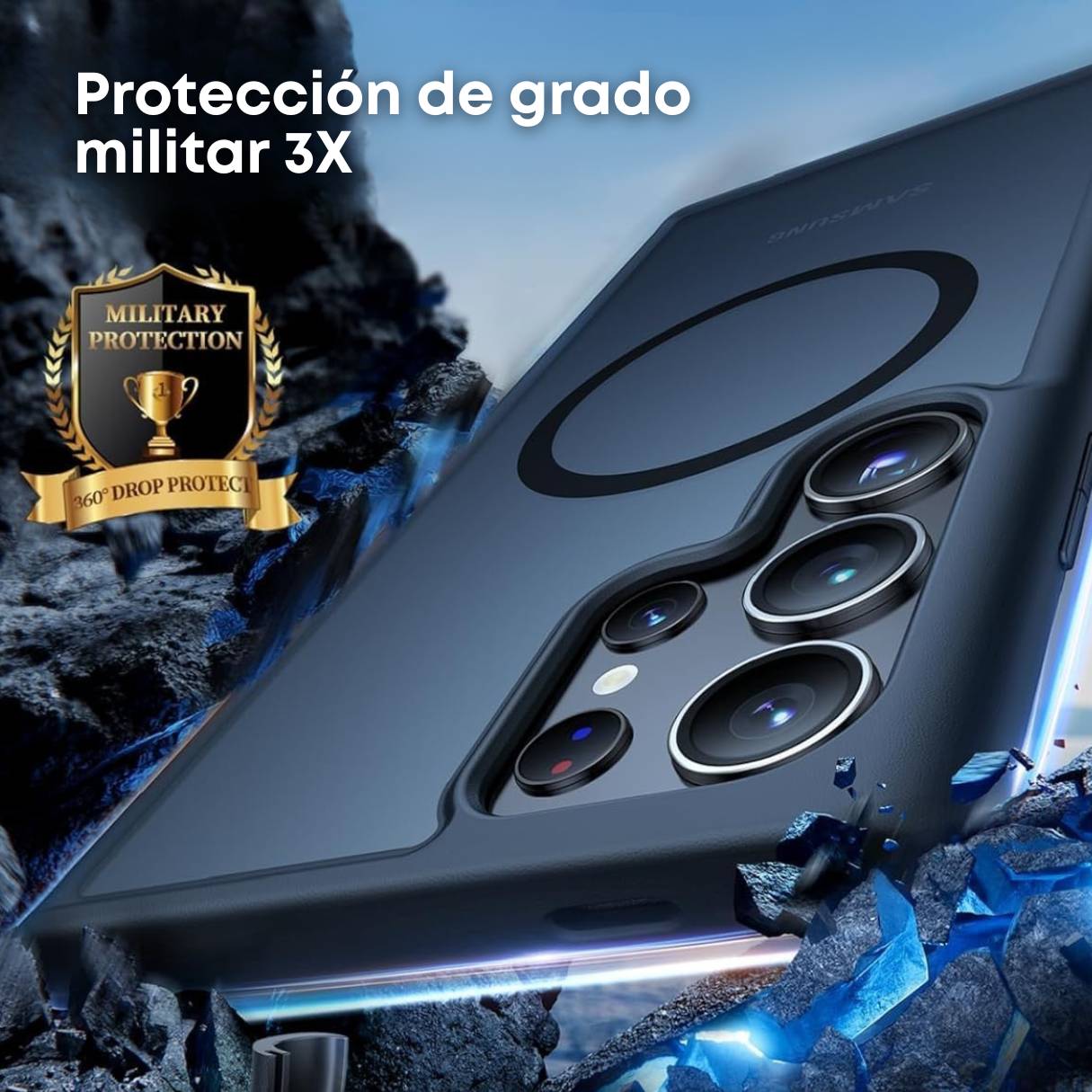 TORRAS - Funda MagSafe para Samsung Galaxy S23 Ultra, prueba de caídas de grado militar, parte trasera rígida, semitransparente, funda negra