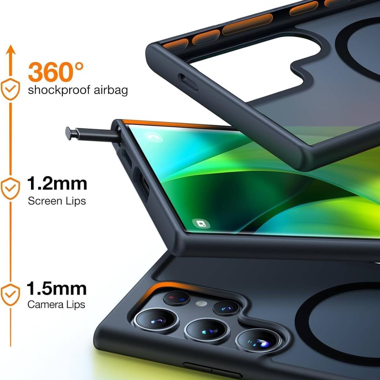 TORRAS - Funda MagSafe para Samsung Galaxy S23 Ultra, prueba de caídas de grado militar, parte trasera rígida, semitransparente, funda negra