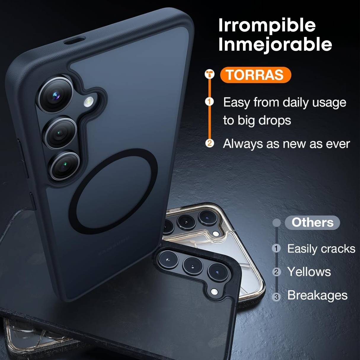 TORRAS - Funda MagSafe antigolpes para Samsung Galaxy S25, protección resistente 4 veces superior de grado militar, translúcida, antihuellas, negro