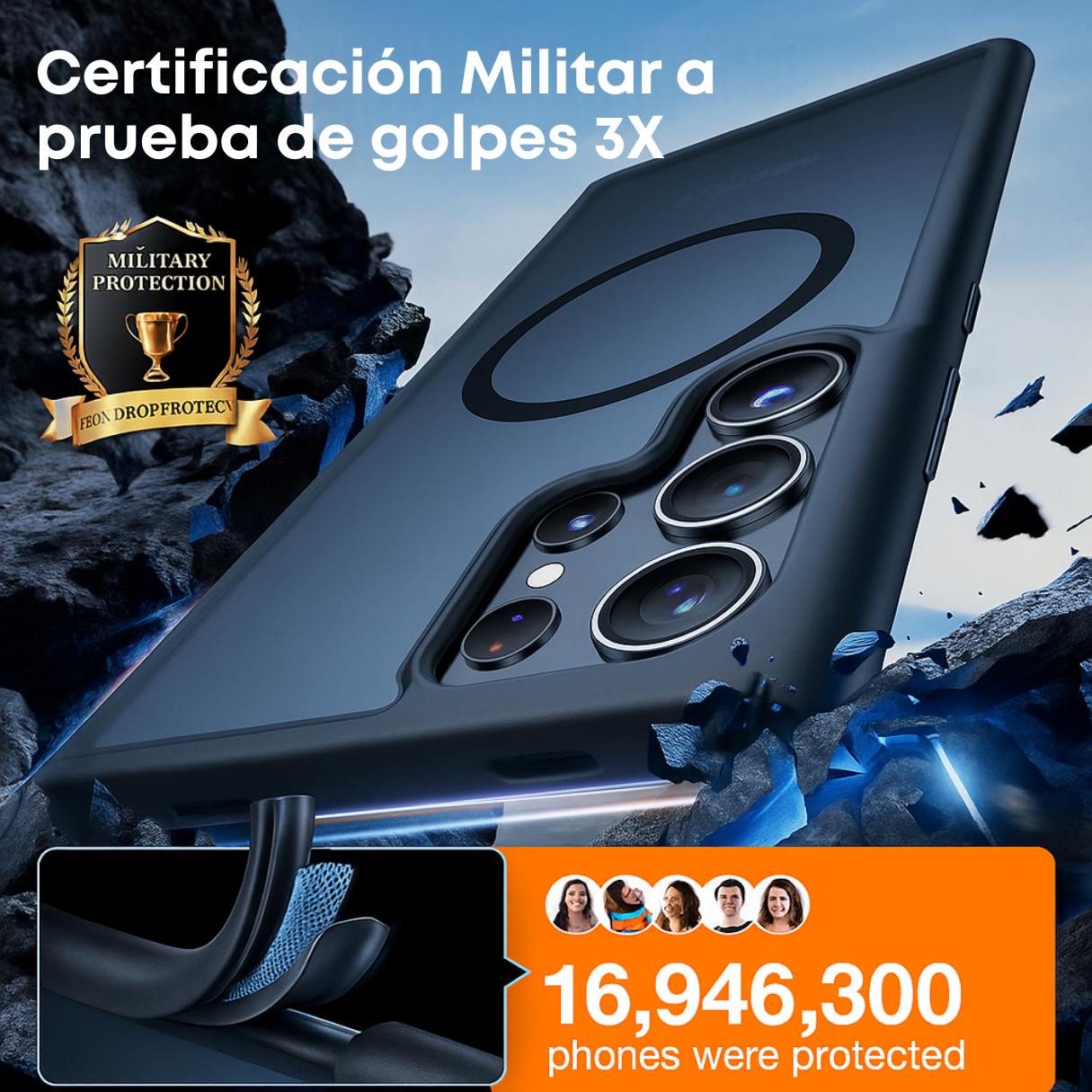 Torras Funda MagSafe para Samsung Galaxy S24 Ultra a prueba de golpes grado militar, delgada, semitransparente, negra