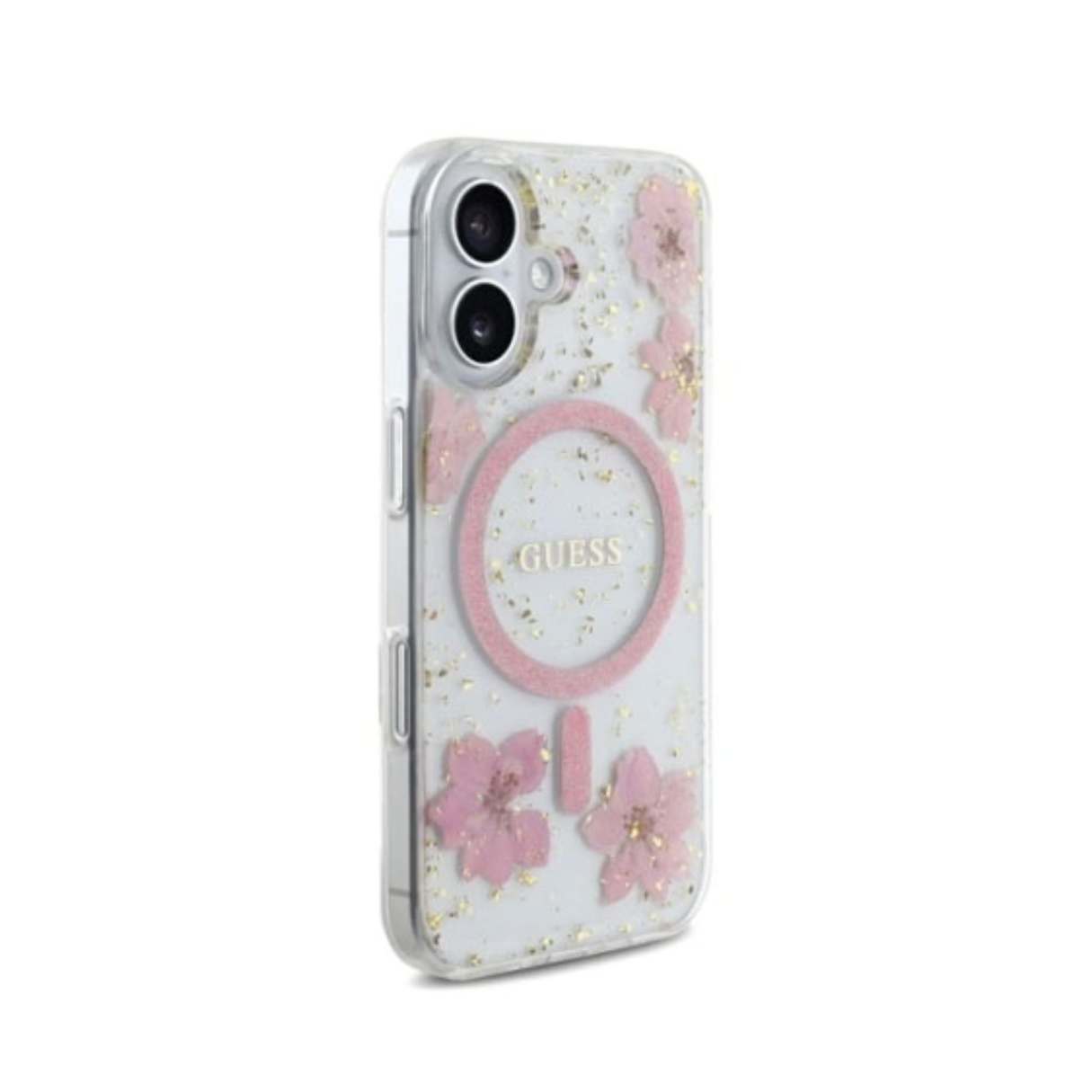 Guess Funda MagSafe para iPhone 16 contra caídas de grado militar, Flores de Resina, elegante